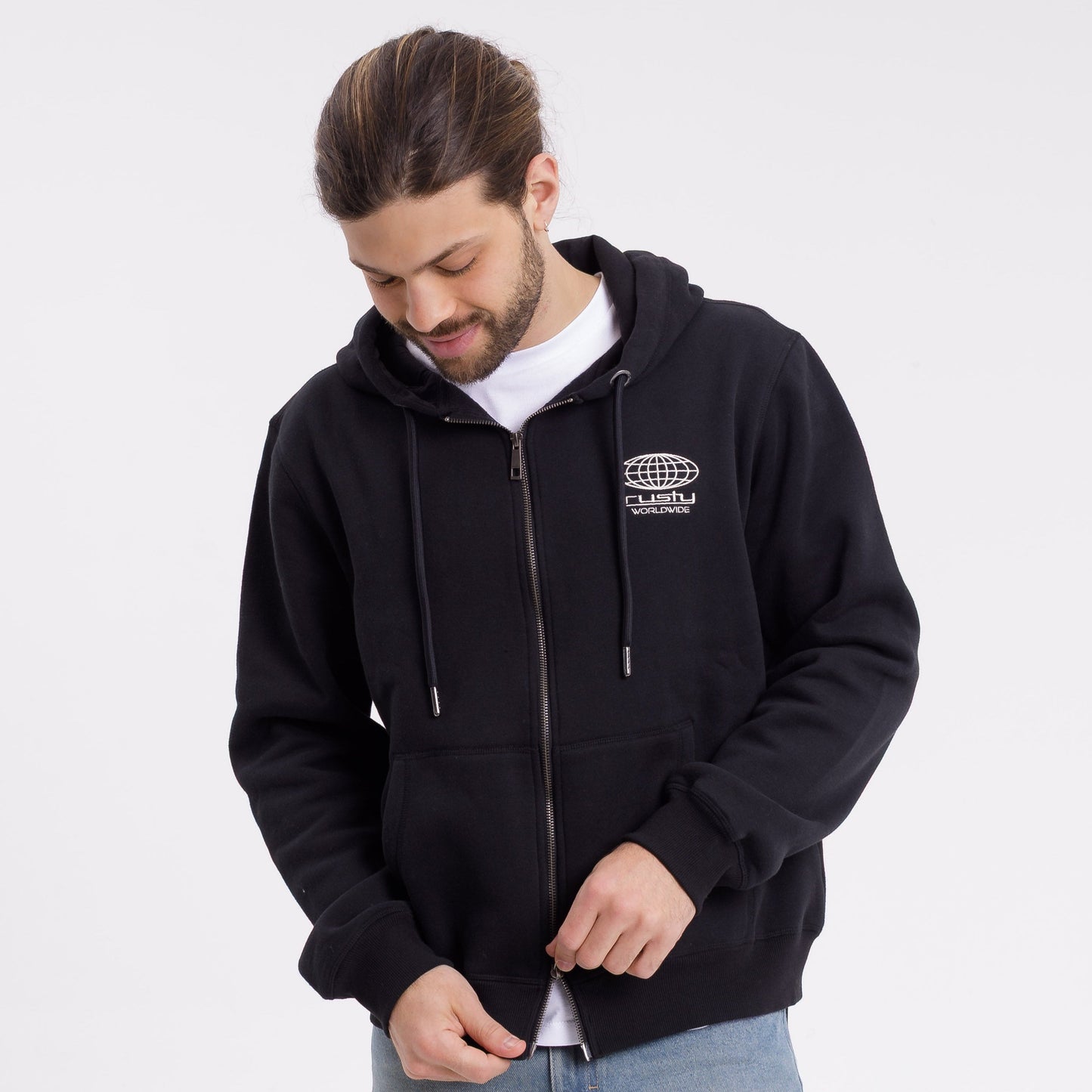 Campera Canguro Rusty One Logo Zip Hood* Black