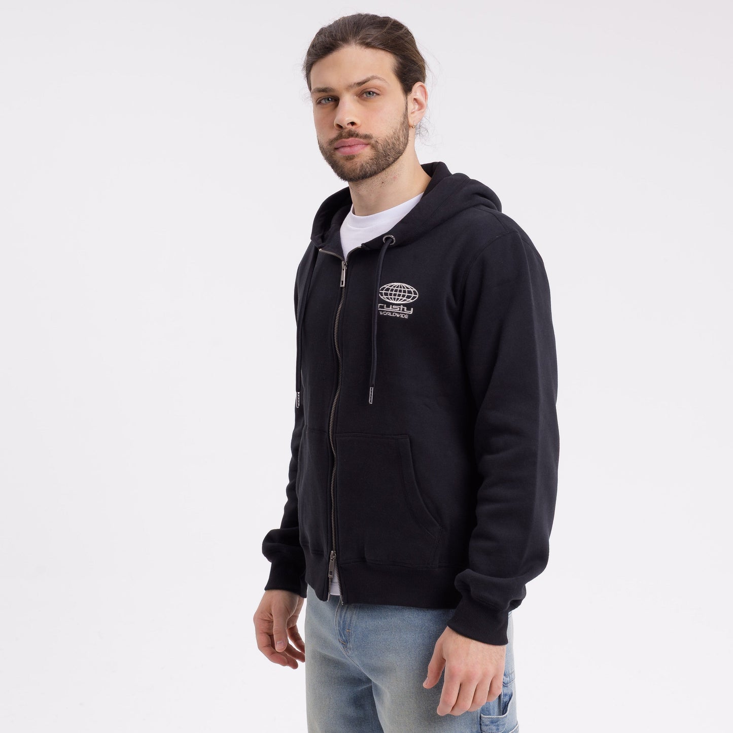Campera Canguro Rusty One Logo Zip Hood* Black