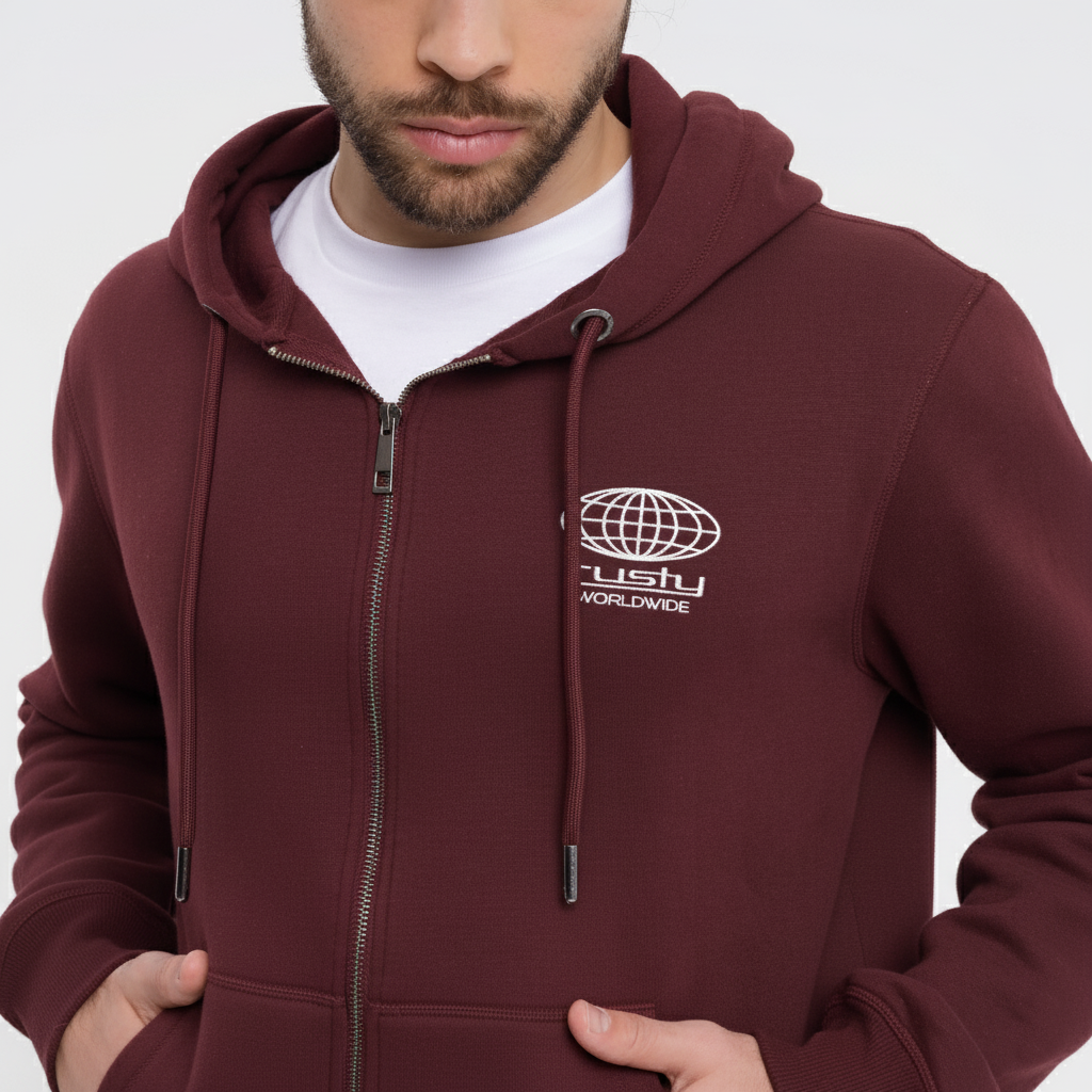 Campera Canguro Rusty One Logo Zip Hood* Brown Espresso