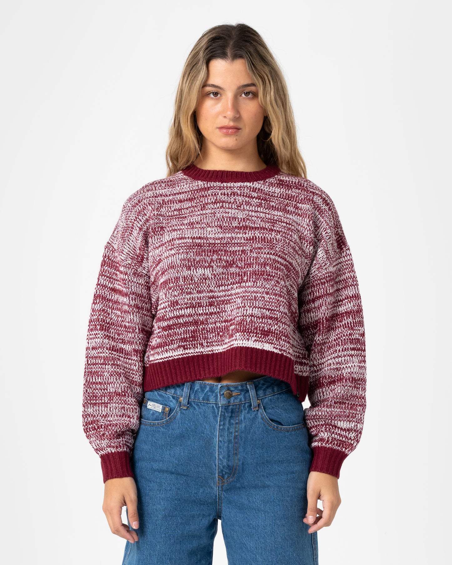 Sweater Rusty Marcy Crop L/S Crew Knit Burgundy