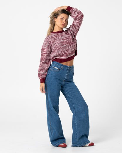 Sweater Rusty Marcy Crop L/S Crew Knit Burgundy