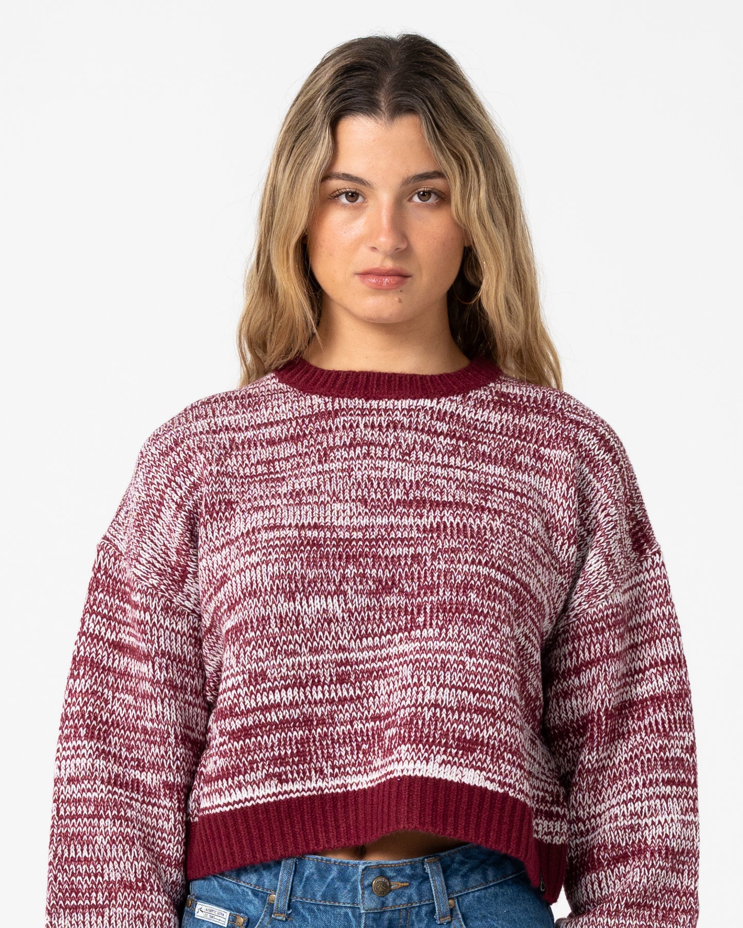 Sweater Rusty Marcy Crop L/S Crew Knit Burgundy