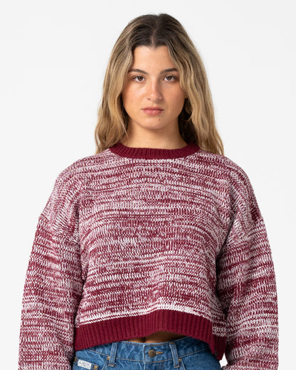 Sweater Rusty Marcy Crop L/S Crew Knit Burgundy