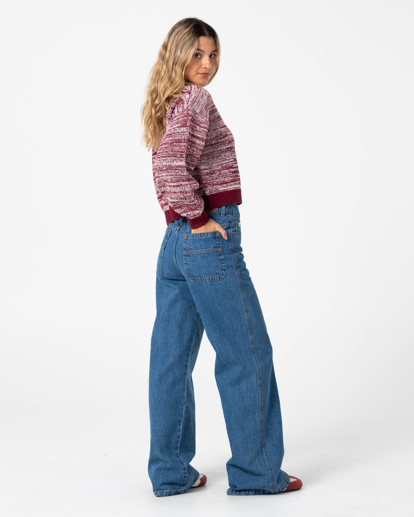 Sweater Rusty Marcy Crop L/S Crew Knit Burgundy
