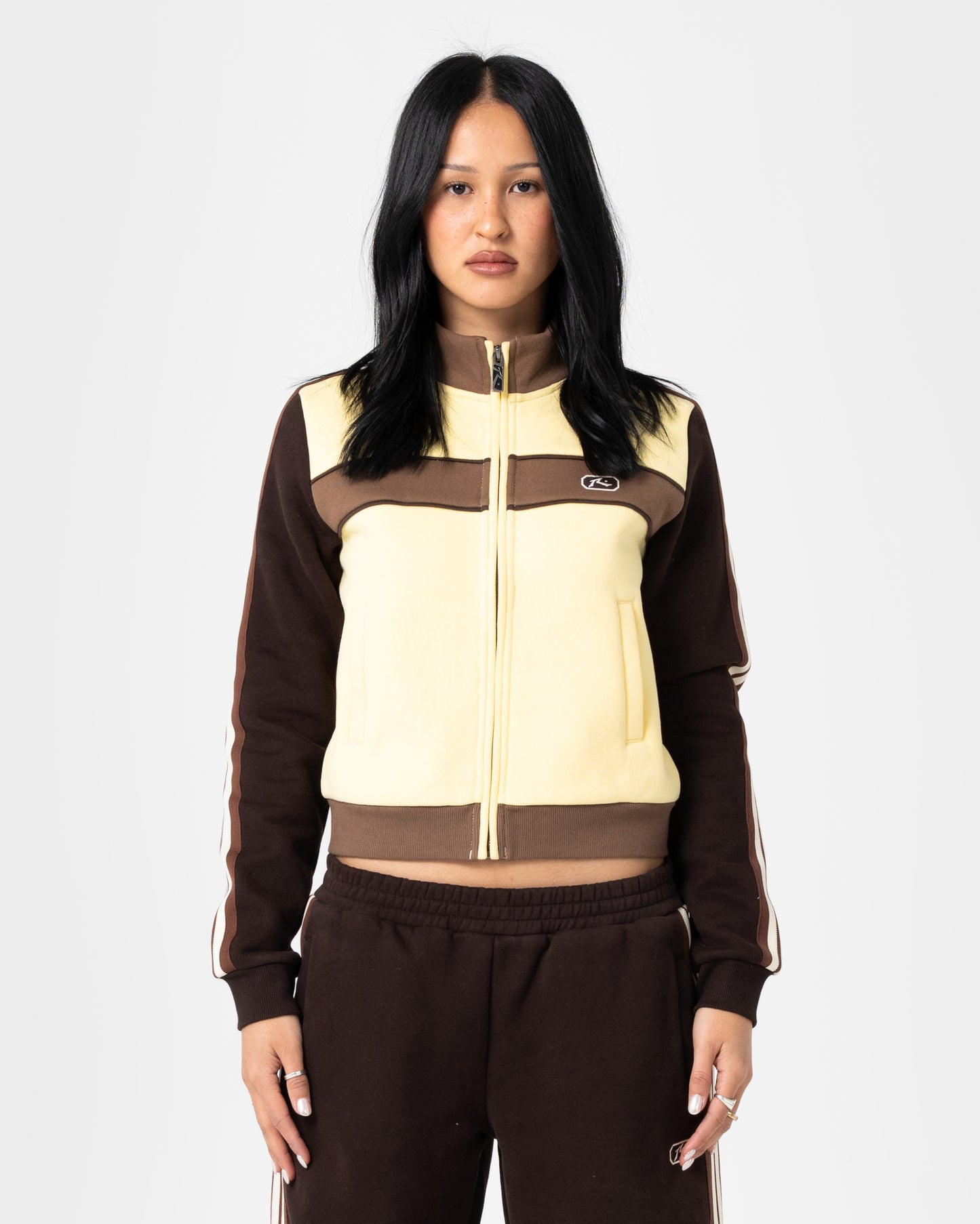 Campera Canguro Rusty Toffee Zip Through Fleece Pale Banana