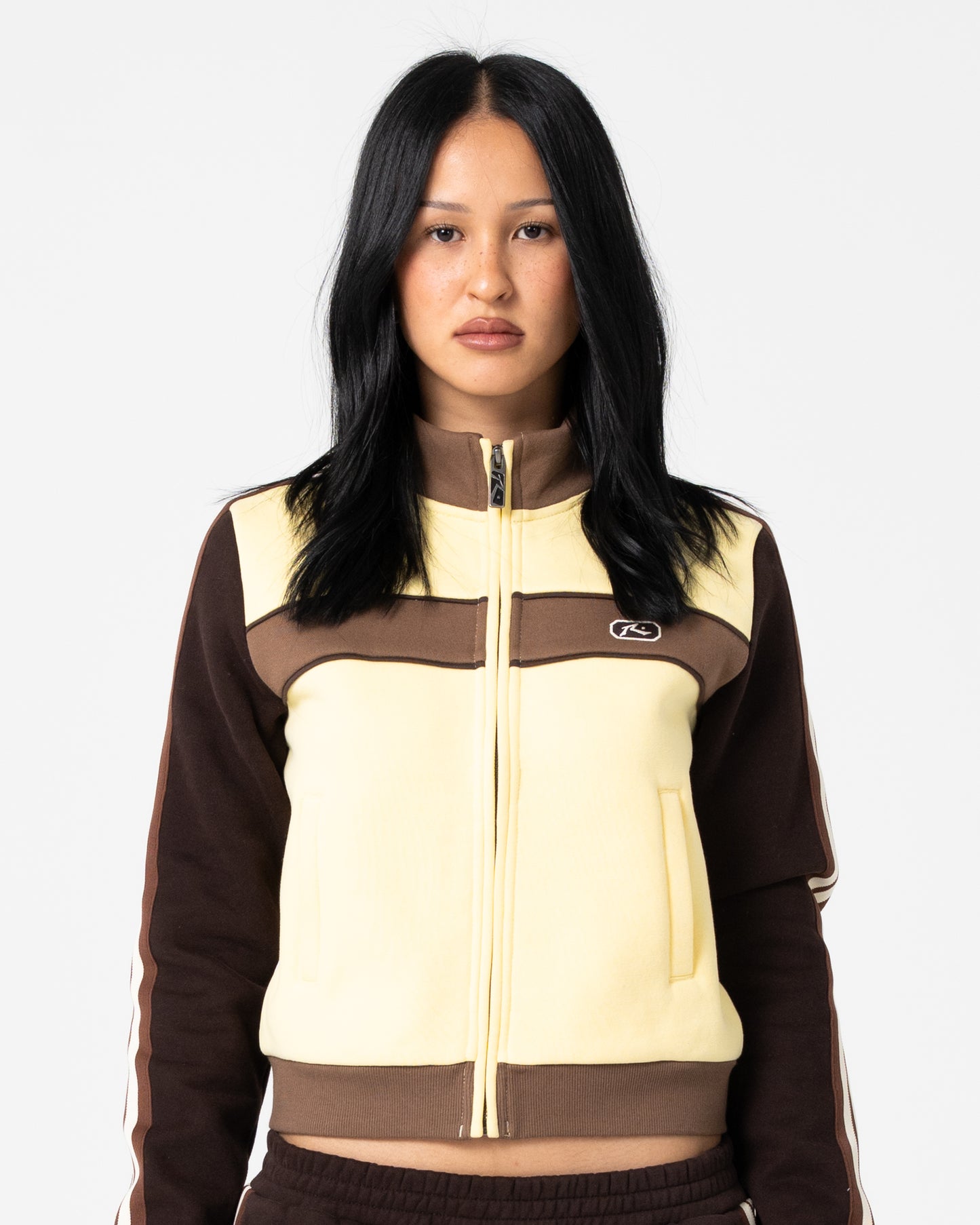 Campera Canguro Rusty Toffee Zip Through Fleece Pale Banana