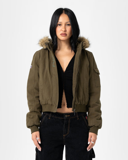 Campera Abrigo Rusty Ultra Furry Bomber Jacket Army Green
