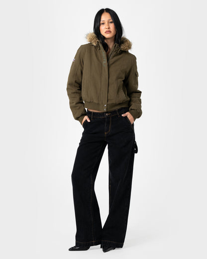 Campera Abrigo Rusty Ultra Furry Bomber Jacket Army Green
