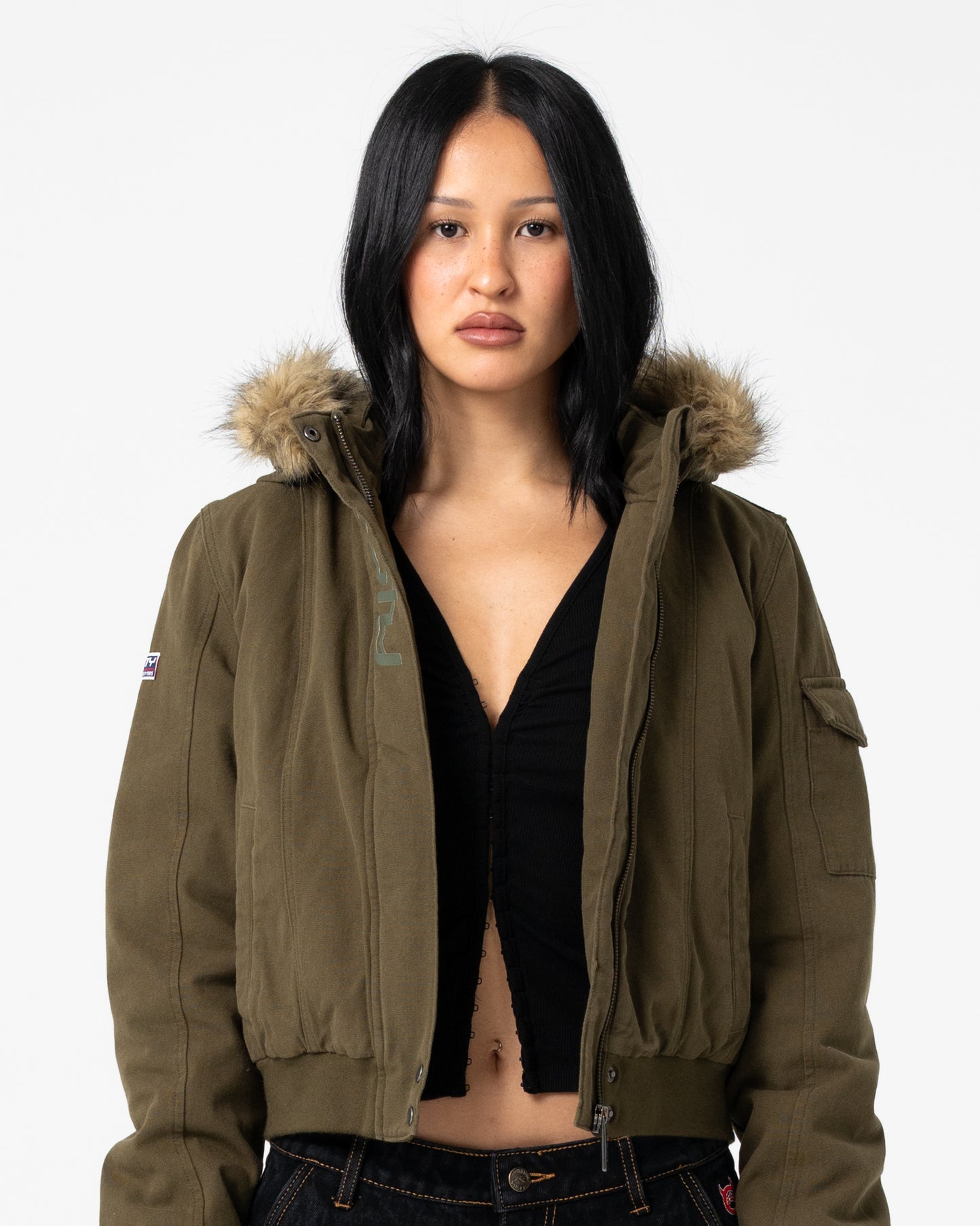 Campera Abrigo Rusty Ultra Furry Bomber Jacket Army Green