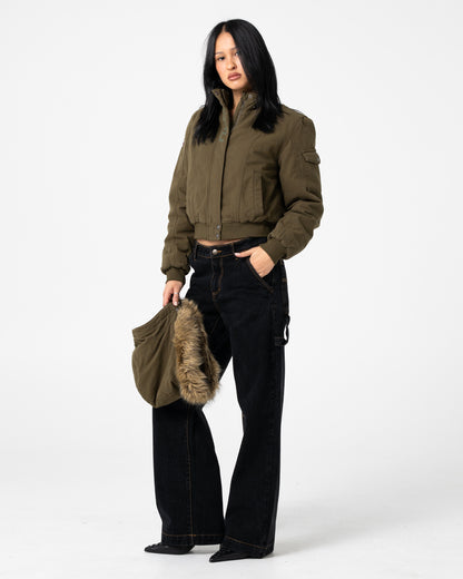 Campera Abrigo Rusty Ultra Furry Bomber Jacket Army Green