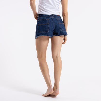 Bermuda Rusty Penny Kick Flare Denim Short Ld Deep Blue