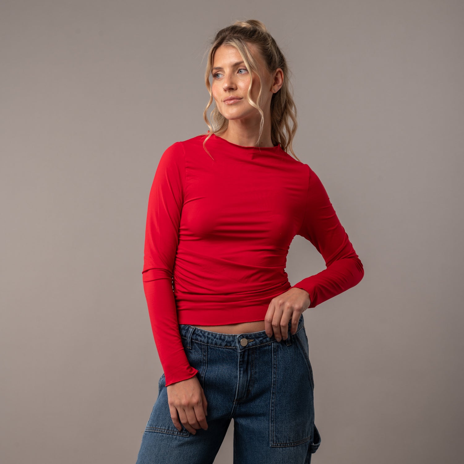 Fashion Top Rusty Plain Jane Ruched Ls Top Ld Salsa