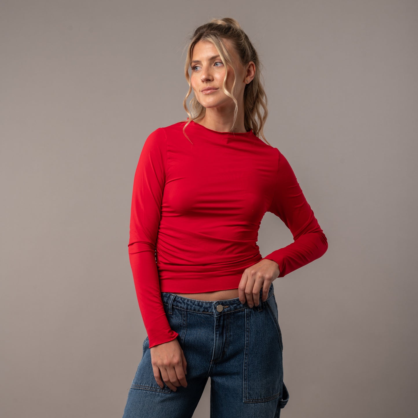 Fashion Top Rusty Plain Jane Ruched Ls Top Ld Salsa