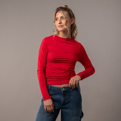 Fashion Top Rusty Plain Jane Ruched Ls Top Ld Salsa