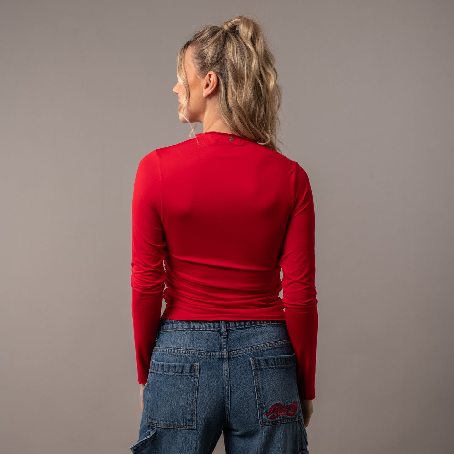 Fashion Top Rusty Plain Jane Ruched Ls Top Ld Salsa