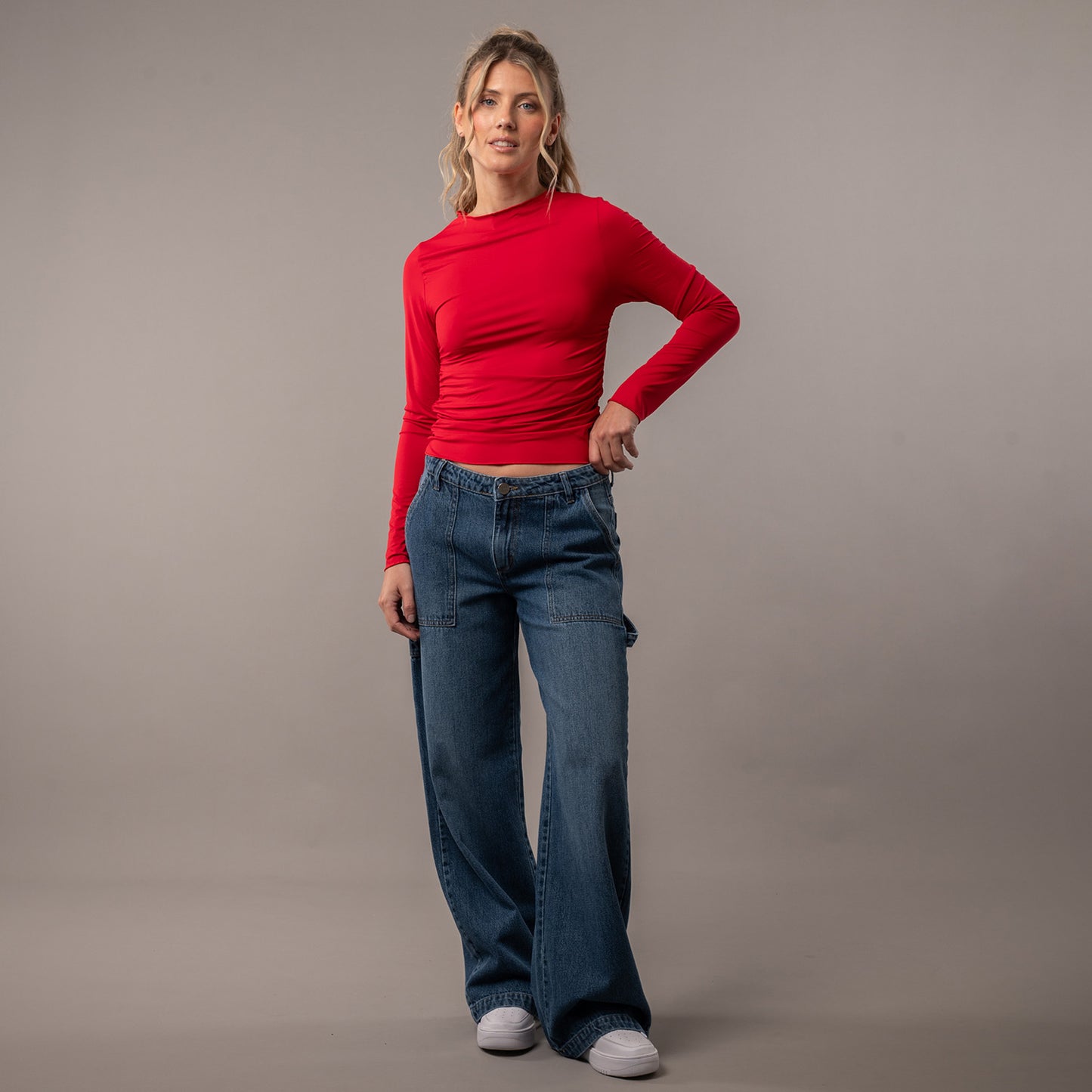 Fashion Top Rusty Plain Jane Ruched Ls Top Ld Salsa