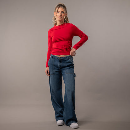 Fashion Top Rusty Plain Jane Ruched Ls Top Ld Salsa