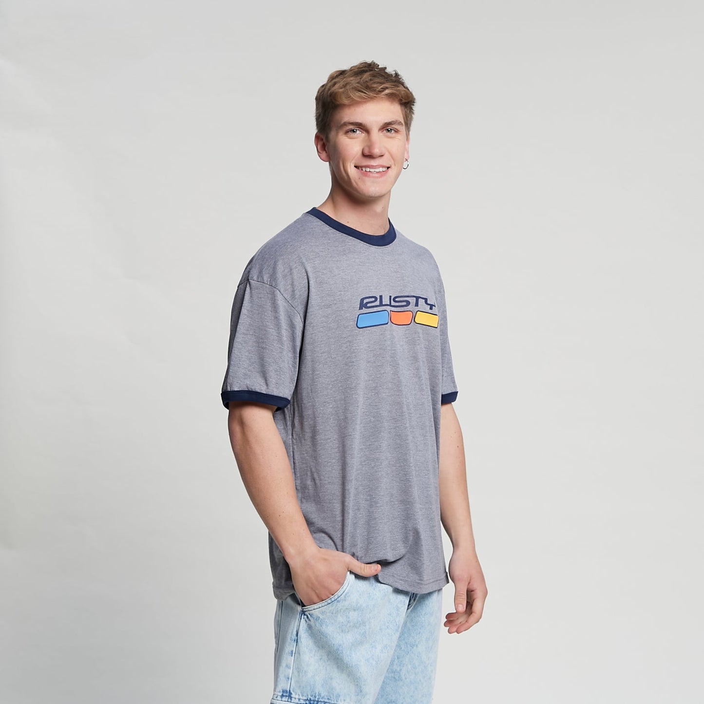 Remera Mc Rusty Lights Or Ringer Short Sleeve Tee Grey Marle