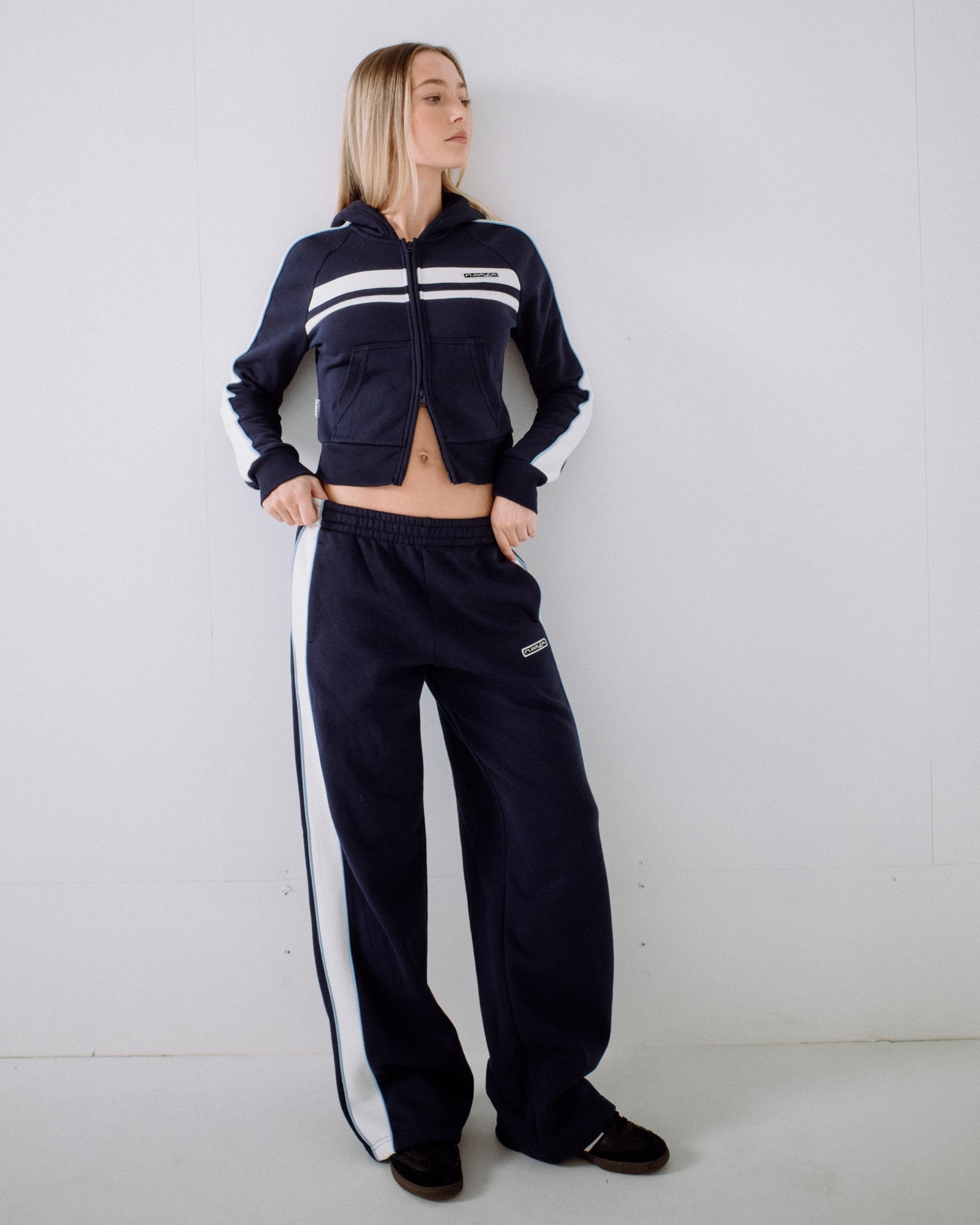 Jogging Rusty Retro Lines Wide Leg Track Pant Navy Blue