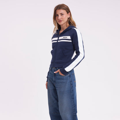 Campera Canguro Rusty Retro Lines Zip Through Hooded Fleece Navy Blue