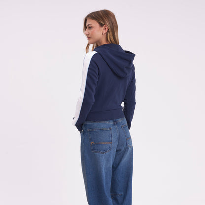 Campera Canguro Rusty Retro Lines Zip Through Hooded Fleece Navy Blue