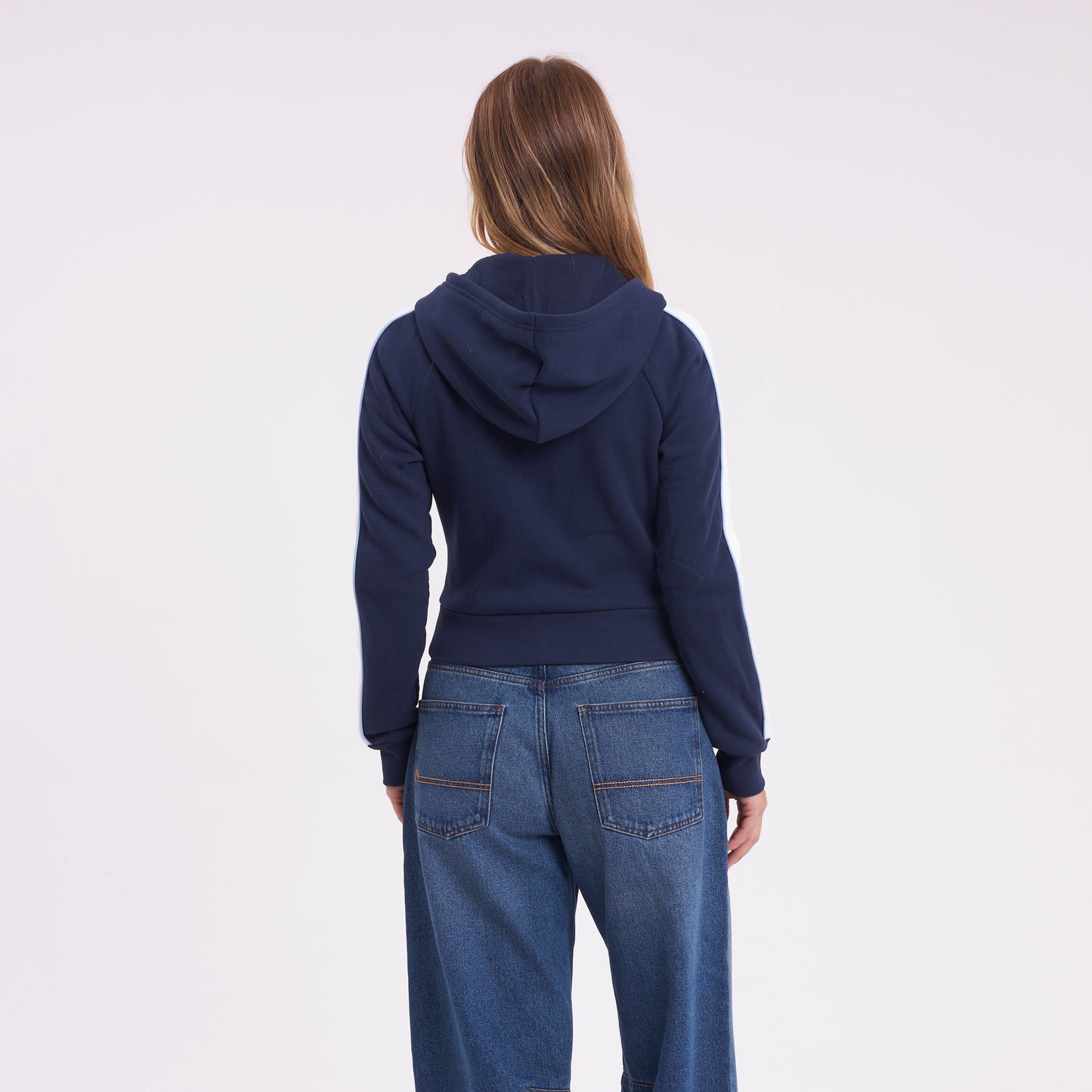 Campera Canguro Rusty Retro Lines Zip Through Hooded Fleece Navy Blue