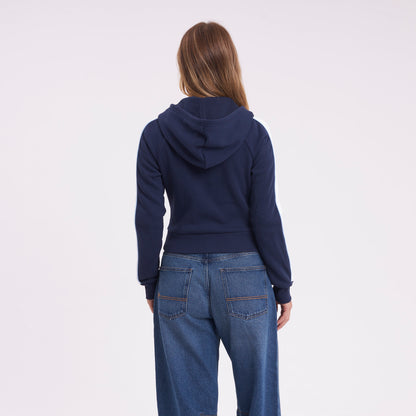 Campera Canguro Rusty Retro Lines Zip Through Hooded Fleece Navy Blue