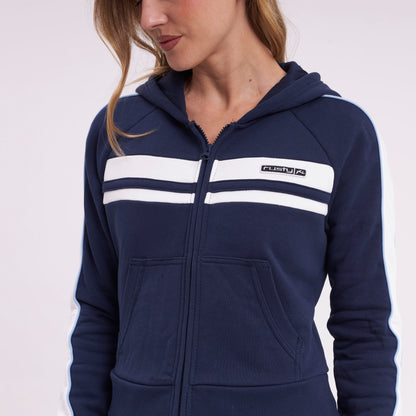 Campera Canguro Rusty Retro Lines Zip Through Hooded Fleece Navy Blue