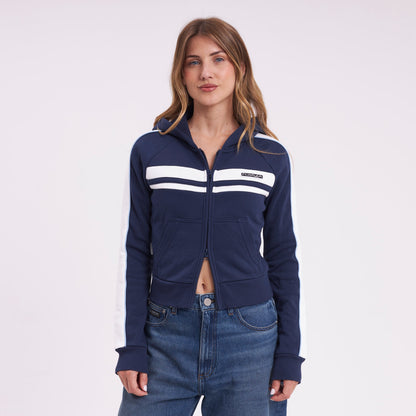 Campera Canguro Rusty Retro Lines Zip Through Hooded Fleece Navy Blue