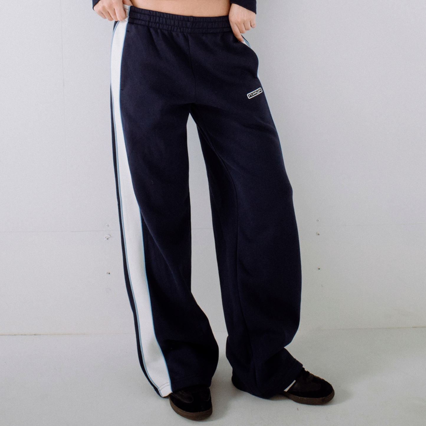 Jogging Rusty Retro Lines Wide Leg Track Pant Navy Blue