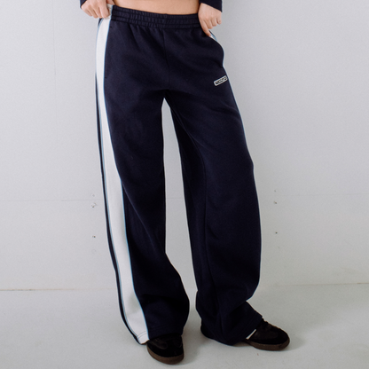 Jogging Rusty Retro Lines Wide Leg Track Pant Navy Blue