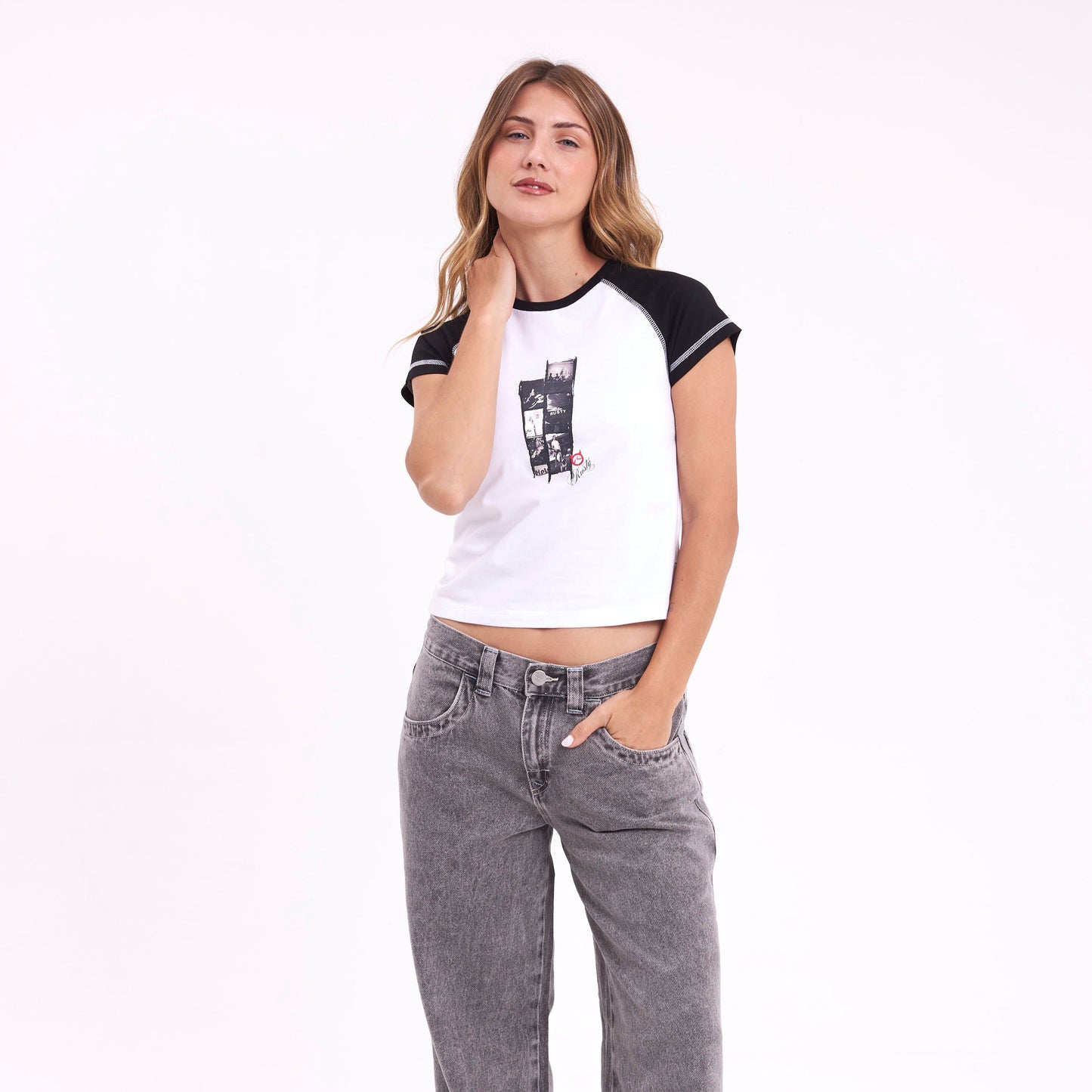 Remera Mc Rusty Roll Out Raglan Cap Sleeve Baby Tee Ld White