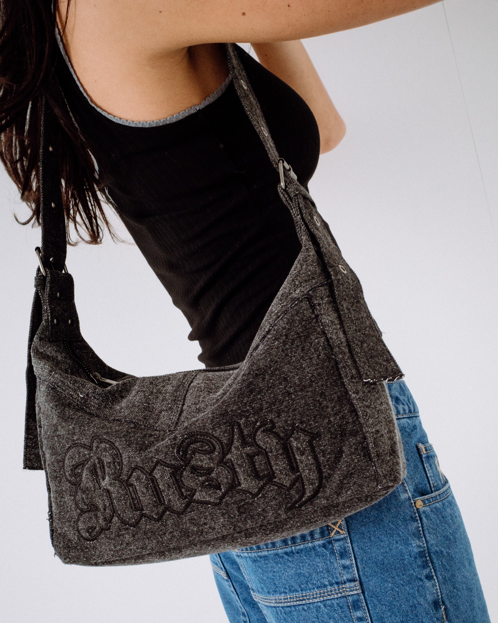 Cartera Rusty Roxanne Denim Shoulder Bag Washed Black