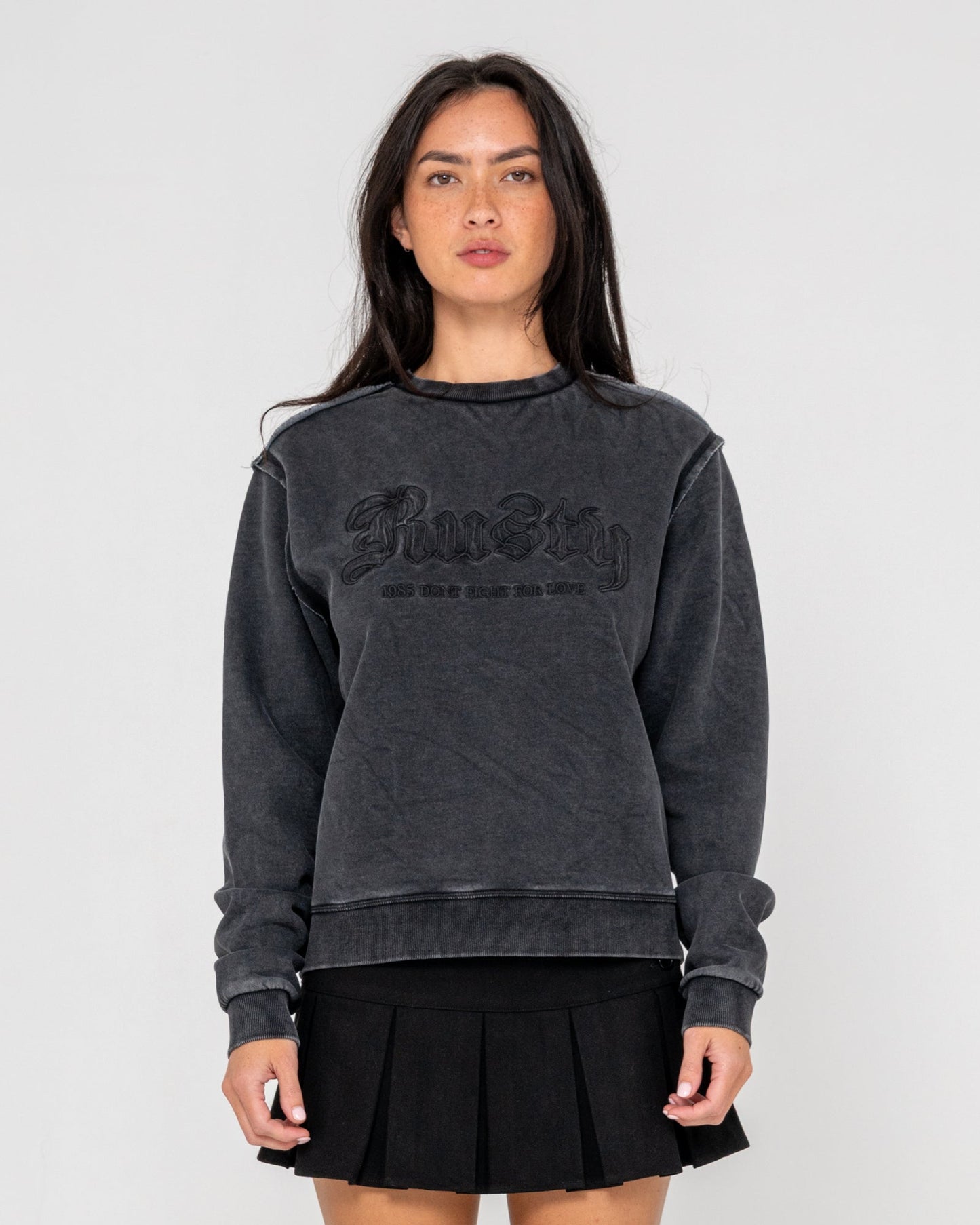 Buzo Rusty Roxanne Oversized Crew Neck Fleece Washed Black