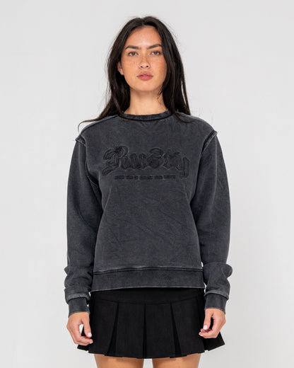 Buzo Rusty Roxanne Oversized Crew Neck Fleece Washed Black