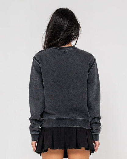 Buzo Rusty Roxanne Oversized Crew Neck Fleece Washed Black