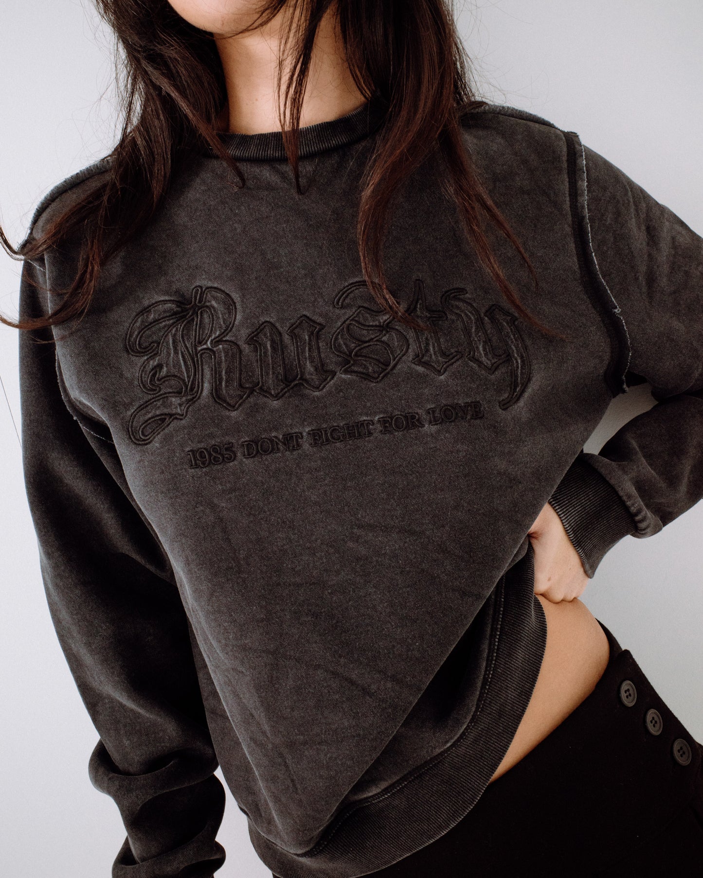 Buzo Rusty Roxanne Oversized Crew Neck Fleece Washed Black