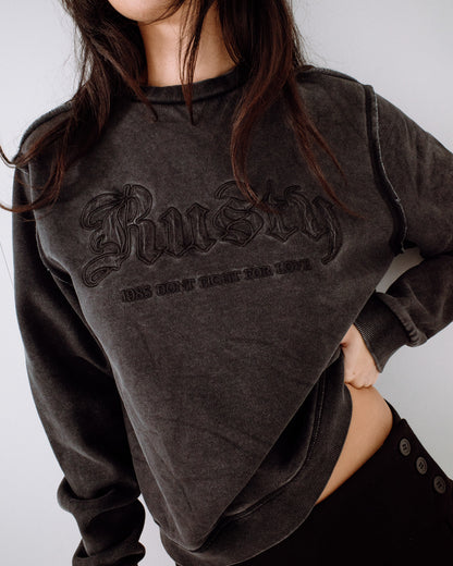 Buzo Rusty Roxanne Oversized Crew Neck Fleece Washed Black