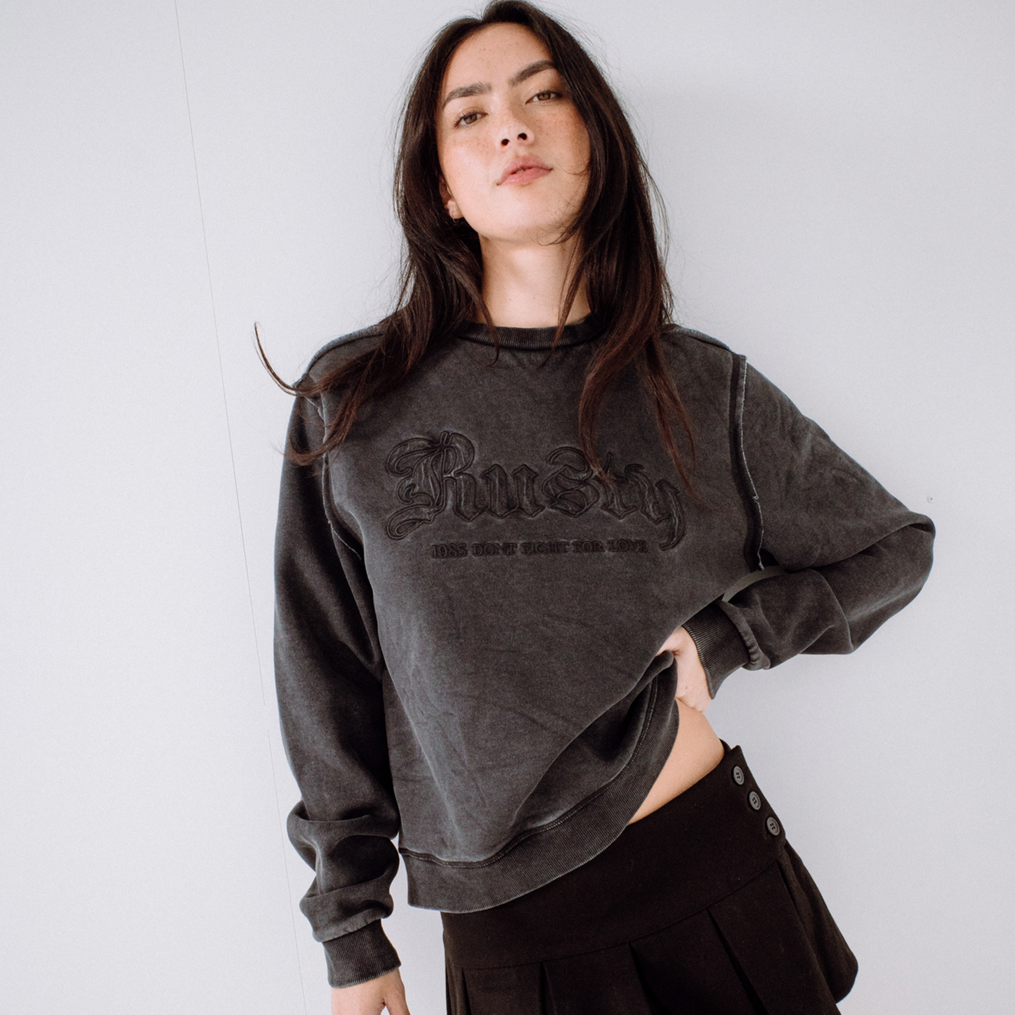 Buzo Rusty Roxanne Oversized Crew Neck Fleece Washed Black