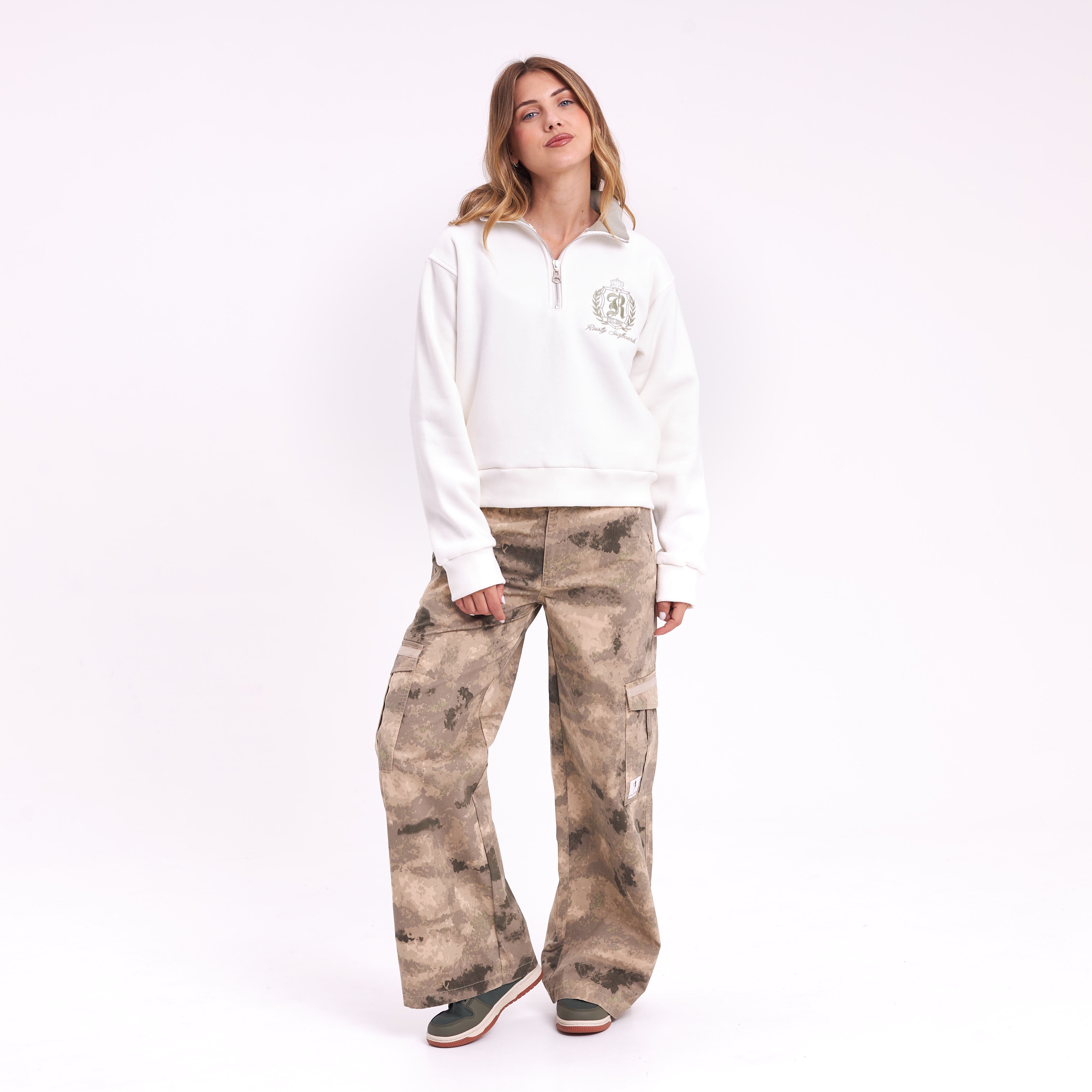 Buzo Rusty Royal Midzipper Neck Crew Ld Snow White