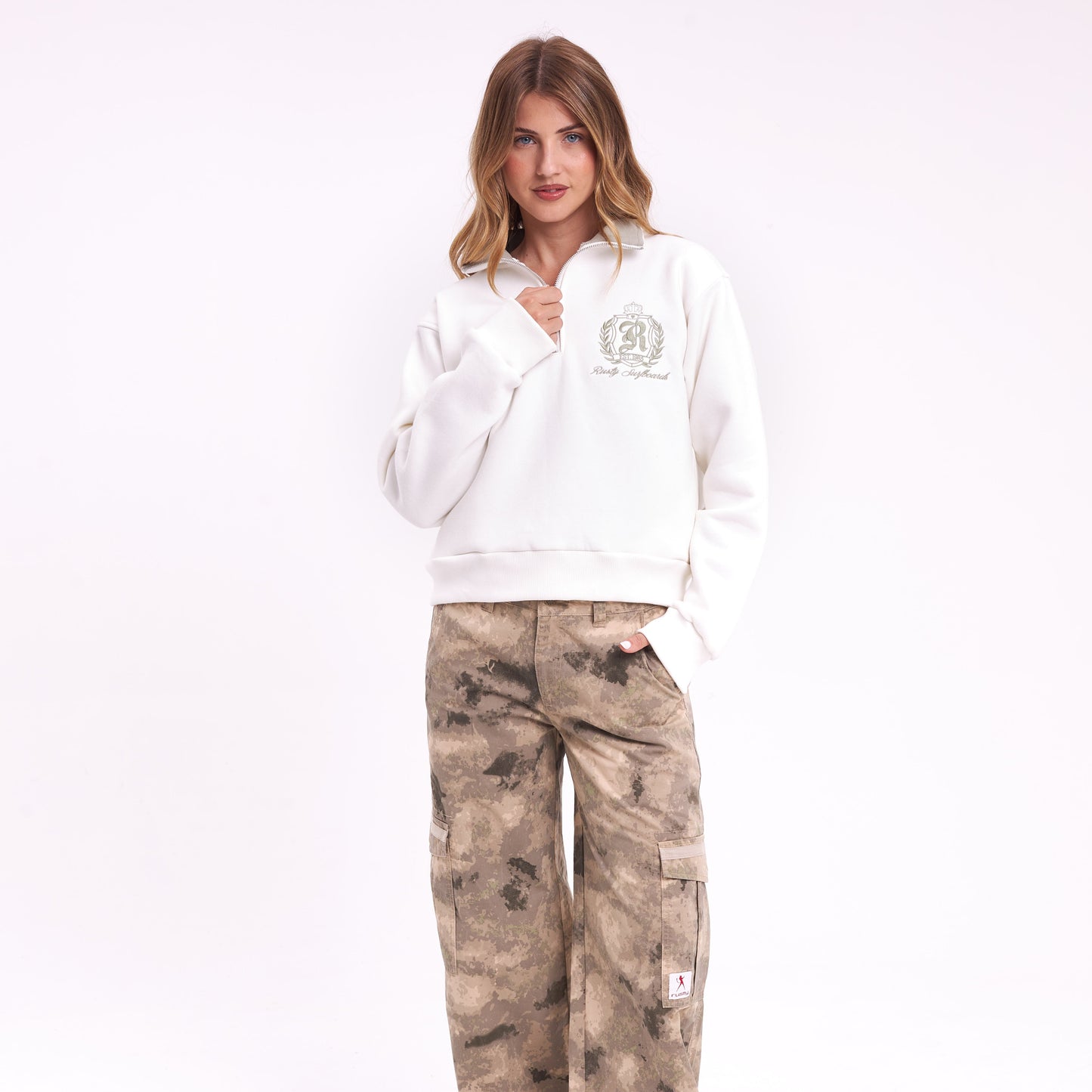 Buzo Rusty Royal Midzipper Neck Crew Ld Snow White