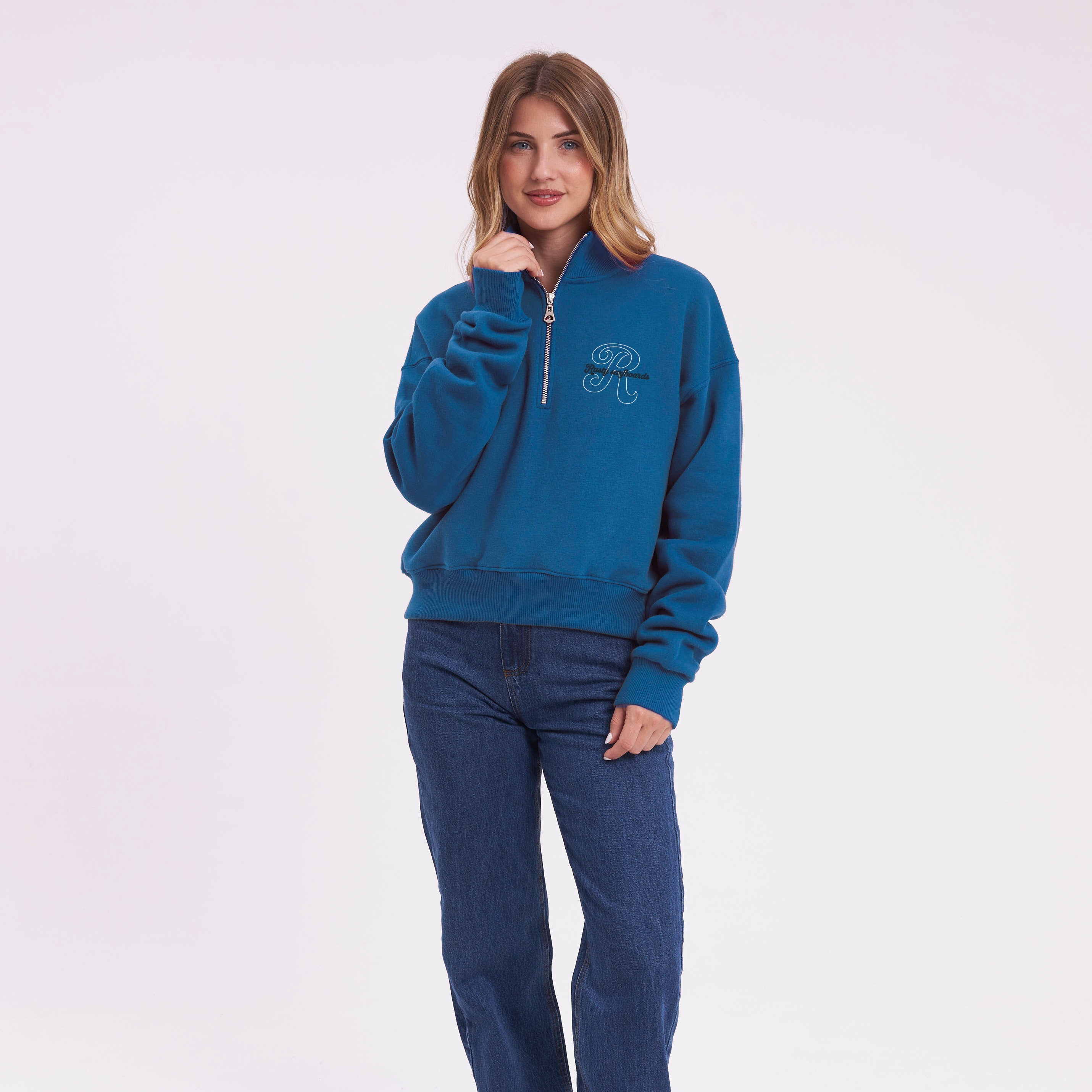 Buzo Rusty Bind Me Up Zip Crew Ld Atlantic Blue