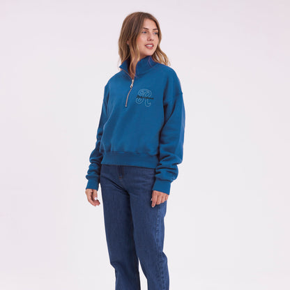 Buzo Rusty Bind Me Up Zip Crew Ld Atlantic Blue