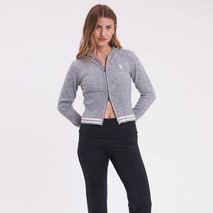 Sweater Rusty Devil Girl Knitted Zip Through Hood Grey Marle