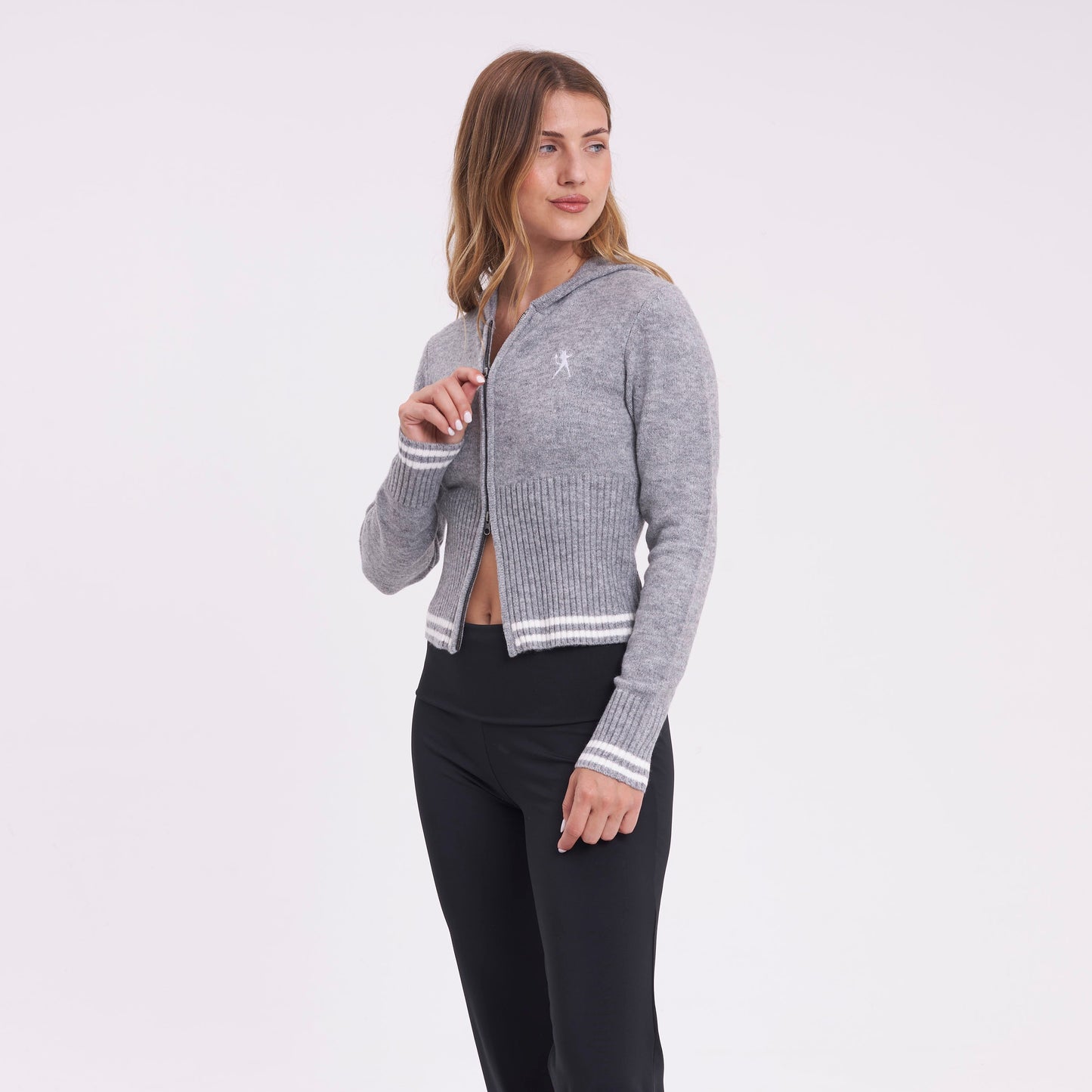 Sweater Rusty Devil Girl Knitted Zip Through Hood Grey Marle