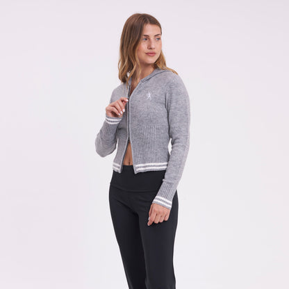 Sweater Rusty Devil Girl Knitted Zip Through Hood Grey Marle