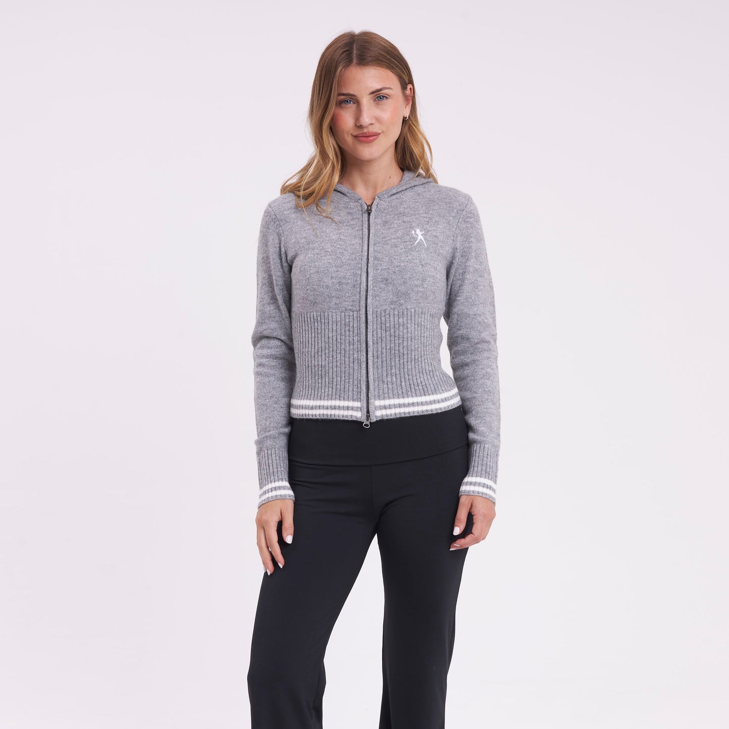 Sweater Rusty Devil Girl Knitted Zip Through Hood Grey Marle