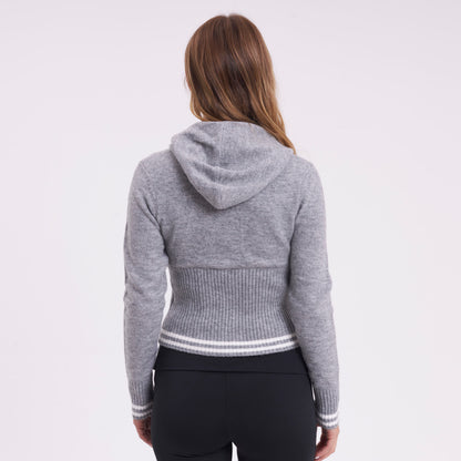 Sweater Rusty Devil Girl Knitted Zip Through Hood Grey Marle