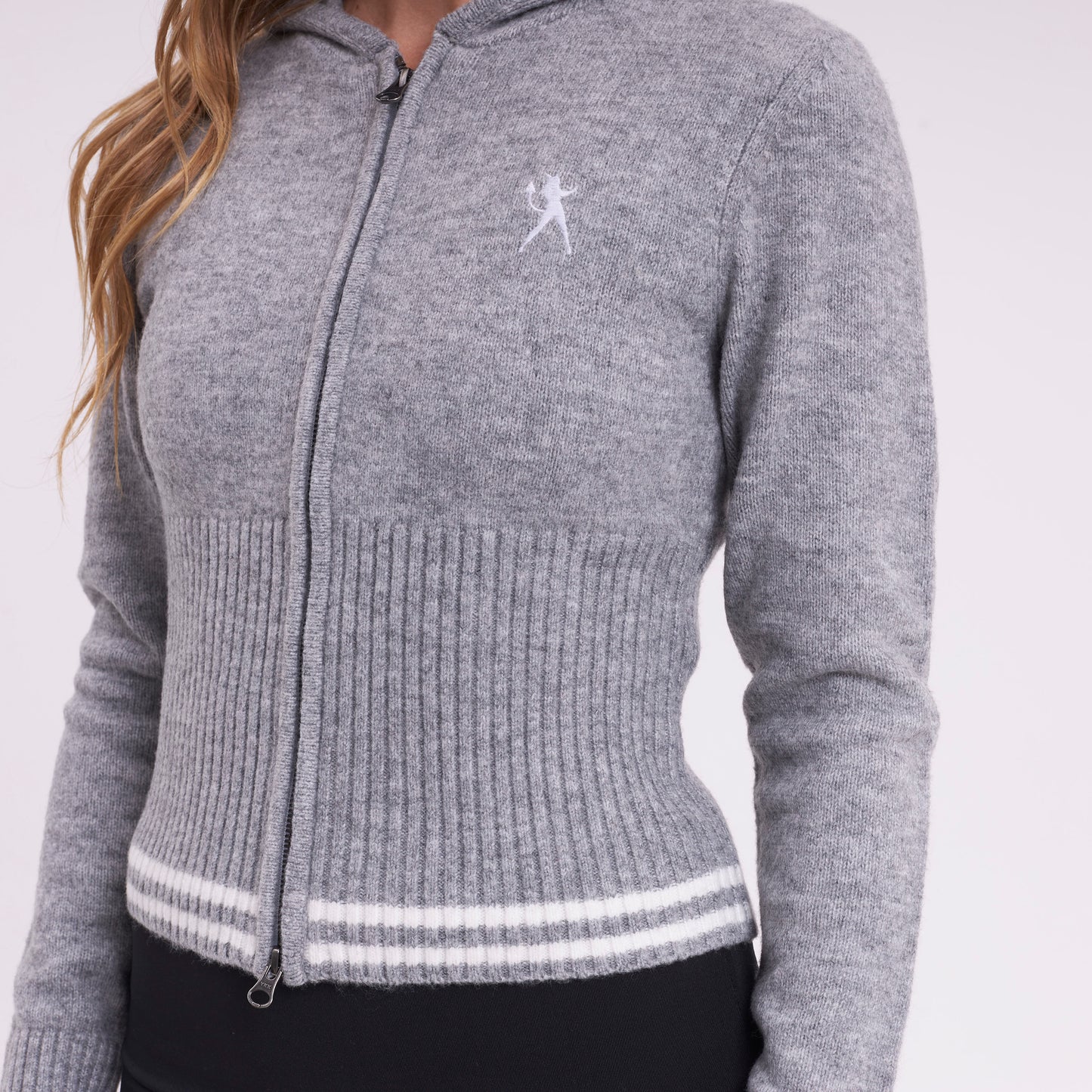 Sweater Rusty Devil Girl Knitted Zip Through Hood Grey Marle