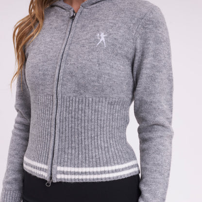 Sweater Rusty Devil Girl Knitted Zip Through Hood Grey Marle